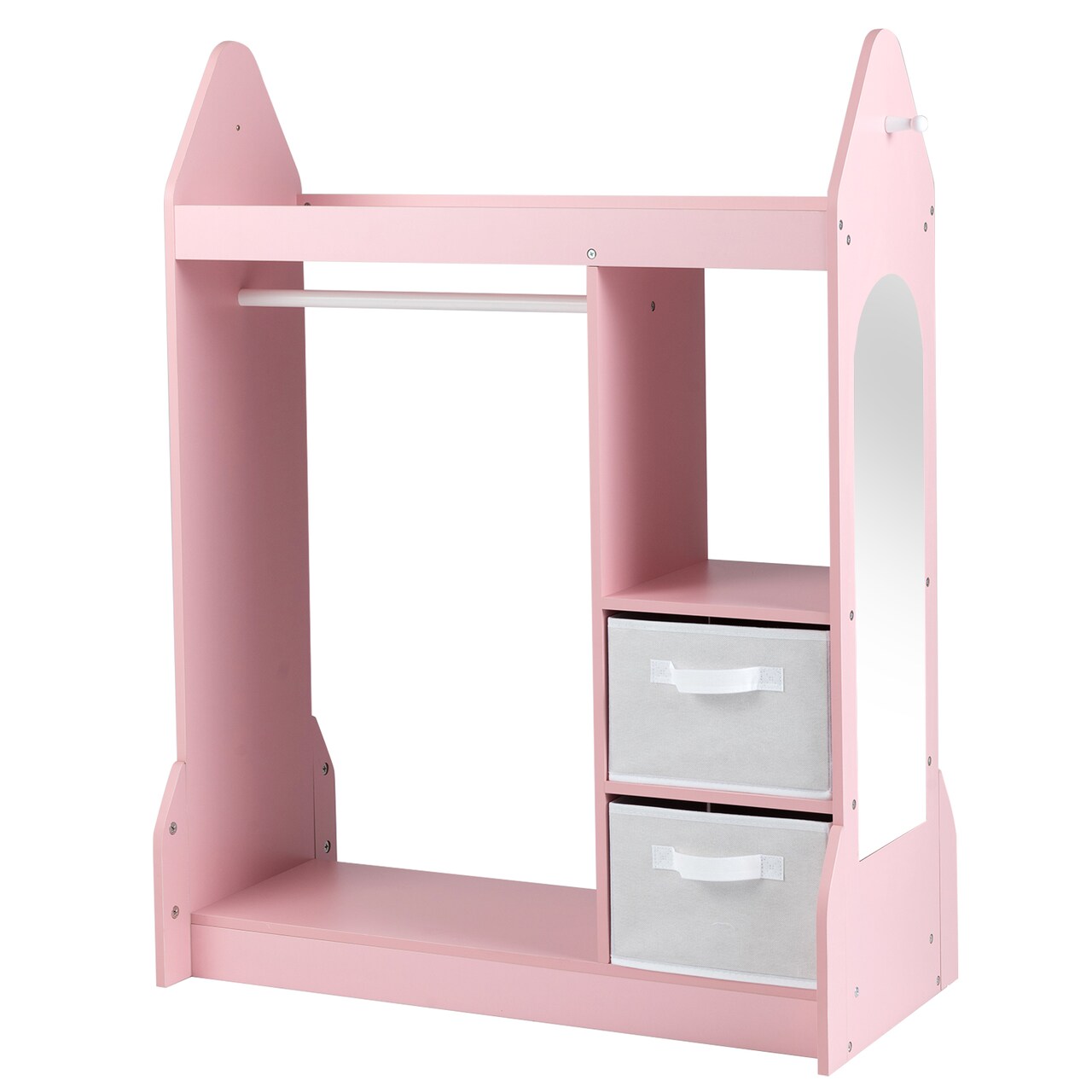 Toy Storage Armoire for Kids with Clothes Hanger, Mirror & Foldable Bins